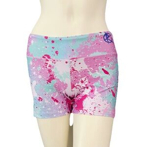 Upper Just Fitness Shorts 3” Women M Multicolor Paint Splash UNIQUE Art To Wear